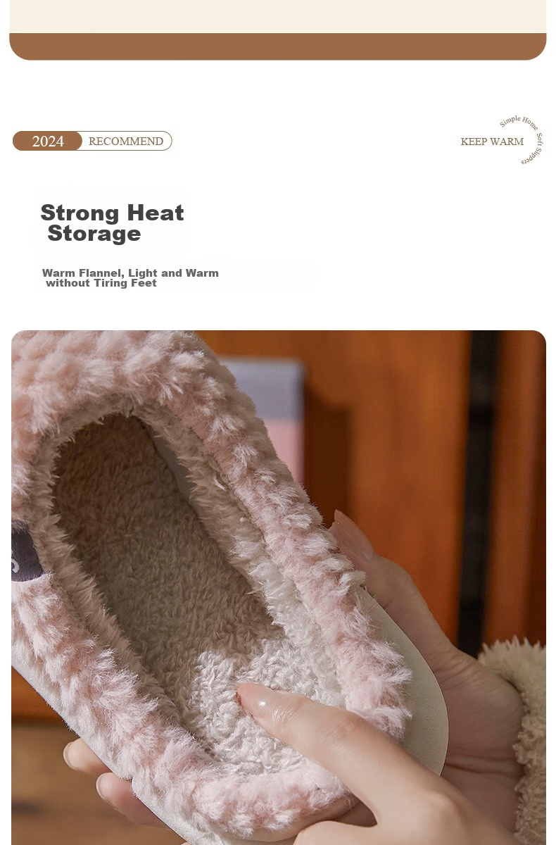 GUOLUOFEI Cotton Slippers, Men's Indoor Thick Warm Couple Thick-Soled Furry Slippers for Women, Beige, Size 36-37 4