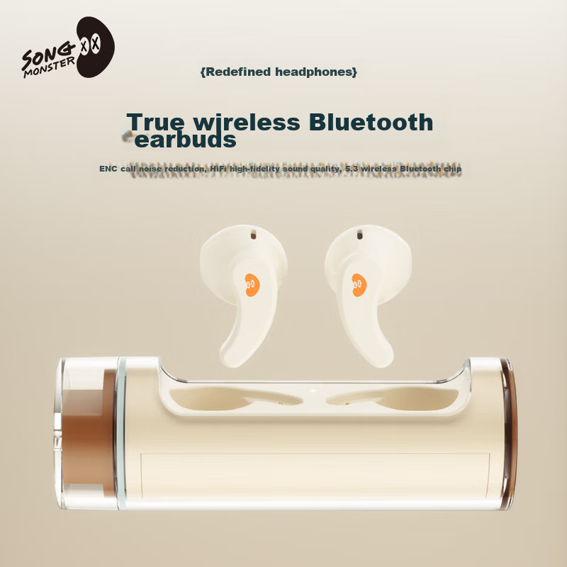 SONGX Bluetooth Headphones, Wireless Sports Running Business Gaming Music Long Battery Life Semi In-Ear Bluetooth 5.3 Compatible with Apple Android Universal Earphones, Almond Brow
