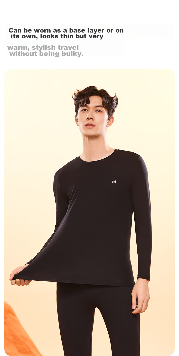 MiiOW [Xinjiang Long-Staple Cotton] Men's Thermal Underwear, Seamless Antibacterial Autumn Top And Bottom, Thin Round Neck Base Layer Set 13