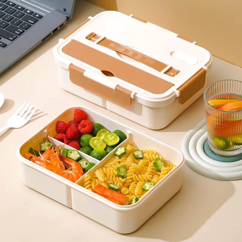 PINYU Large Capacity Lunch Box with Fork And Spoon, Portable Compartmented Meal Container for Students And Office Workers, Microwave Safe [Handle-Style]