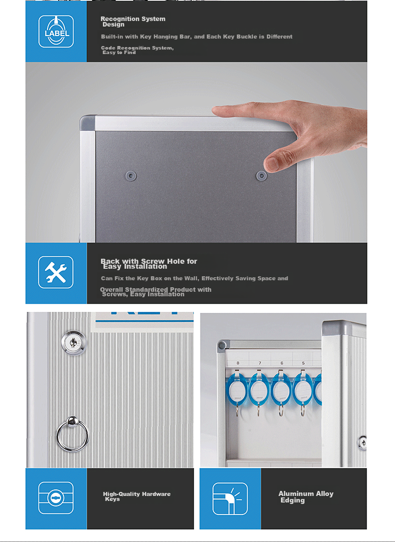 Jinlongxing 32-Slot Key Cabinet with Lock, Aluminum Alloy Key Storage And Management Box/Key Case/Emergency Key Cabinet Wall-Mounted/With Key Tags A8032 10