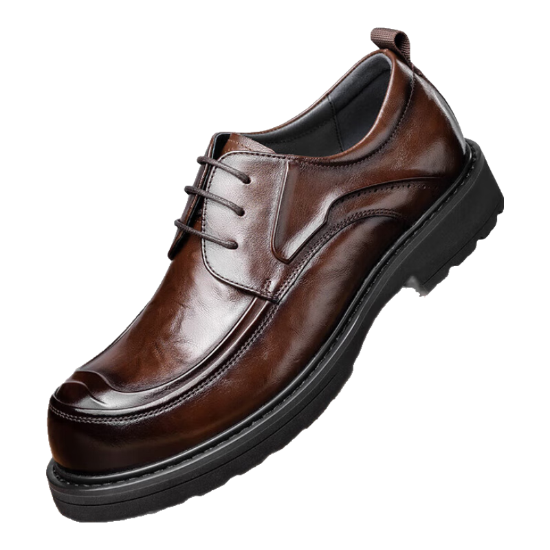 LAORENTOU Men's Leather Shoes, Business Formal Shoes, Thick-Soled Hand-Scratched Cowhide, Bulbous Toe Shoes, Derby Wide-Foot Shoes, LA88 Brown Size 38