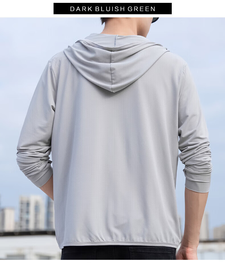 Huili Sun Protection Jacket for Men, Summer Hooded Sun-Blocking Ice-Cool Breathable UV-Resistant Outdoor Top for Men, Gray, Size L 6