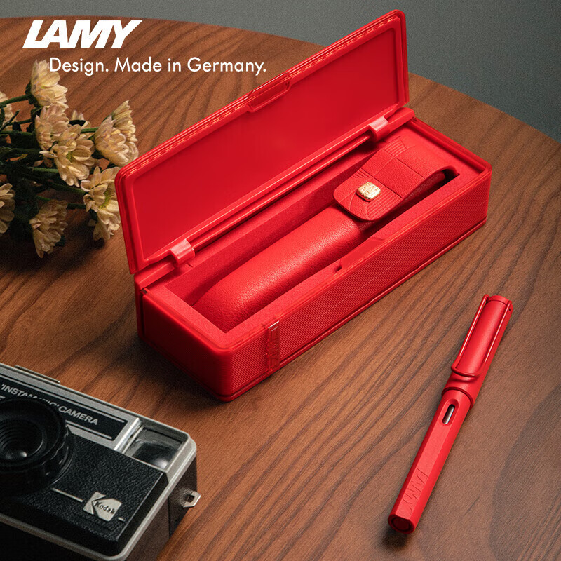 LAMY Fountain Pen Gift Box, Safari Series Calligraphy Posture Correction Fountain Pen, Student Stationery, Office Gift, Holiday Present, Corporate Bulk Purchase, Strawberry Red 0.5mm