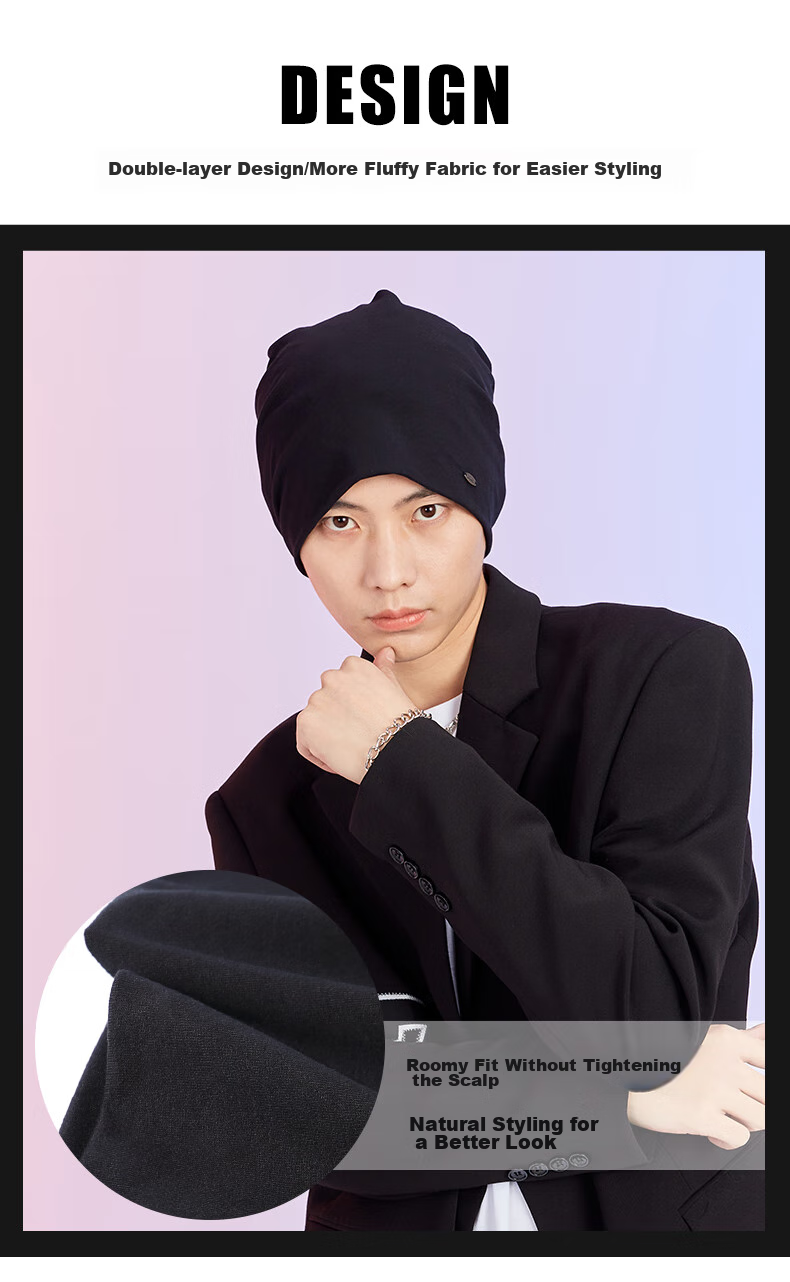 CACUSS Men's Hat, Spring And Autumn Thin Cotton Balaclava, Air Conditioning Sleeping Warm Maternity Cap, Black Medium 4