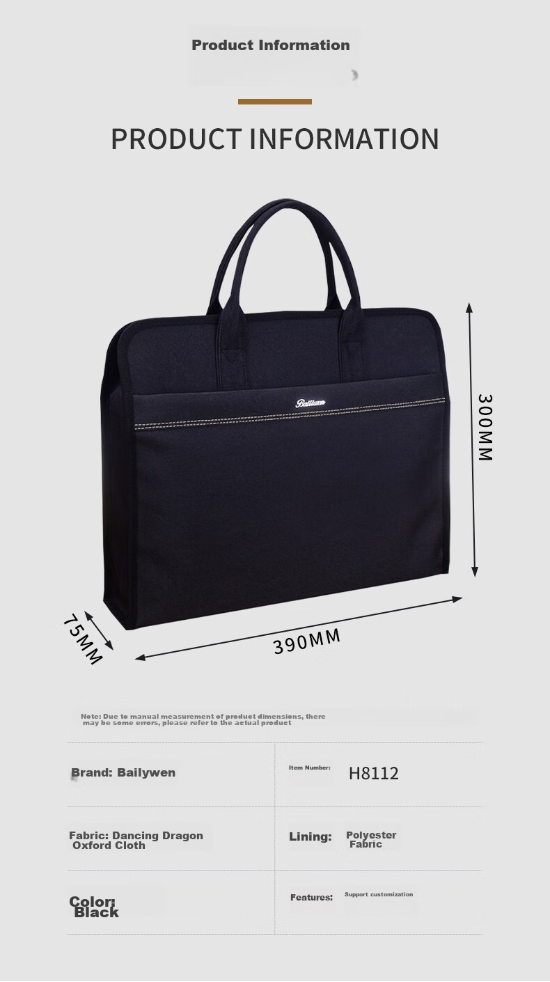 Bailiwen H8112 Black Handheld Conference Bag, Document Storage Bag for Men, Laptop Bag, Briefcase, Business Meeting Bag, Commuter Handbag 4