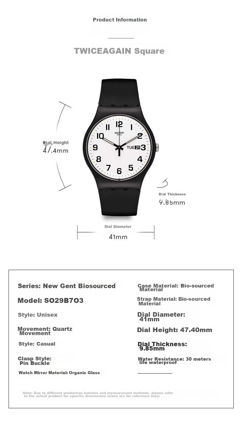 Swatch Swiss Watch, Dual Calendar Exam Watch for Men And Women, Trendy Quartz Watch, Graduation Gift, Ercefang 2.0 3