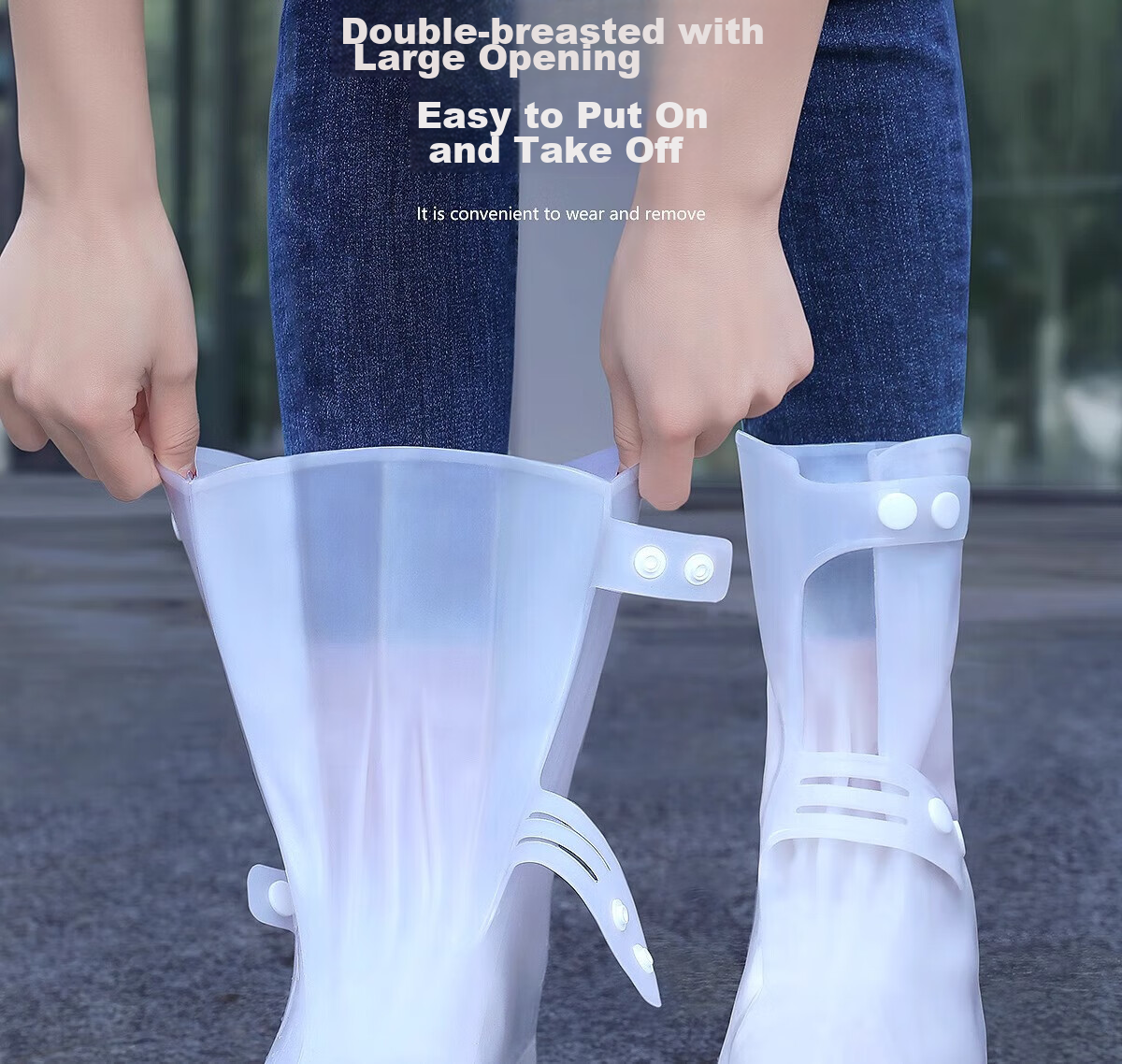 BWNK Waterproof Rain Boots, Non-Slip, Wear-Resistant, Adult High-Top Silicone Thickened Water Shoes, White, Size L 3
