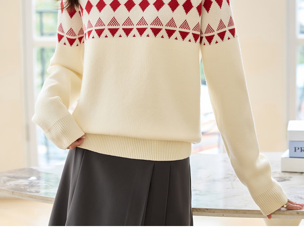 PinCai Knitted Sweater for Women, Round Neck, Retro And Gentle, Suitable for Outdoor Wear, Christmas Style, Lazy And Soft Knit Sweater P144Z9008 40