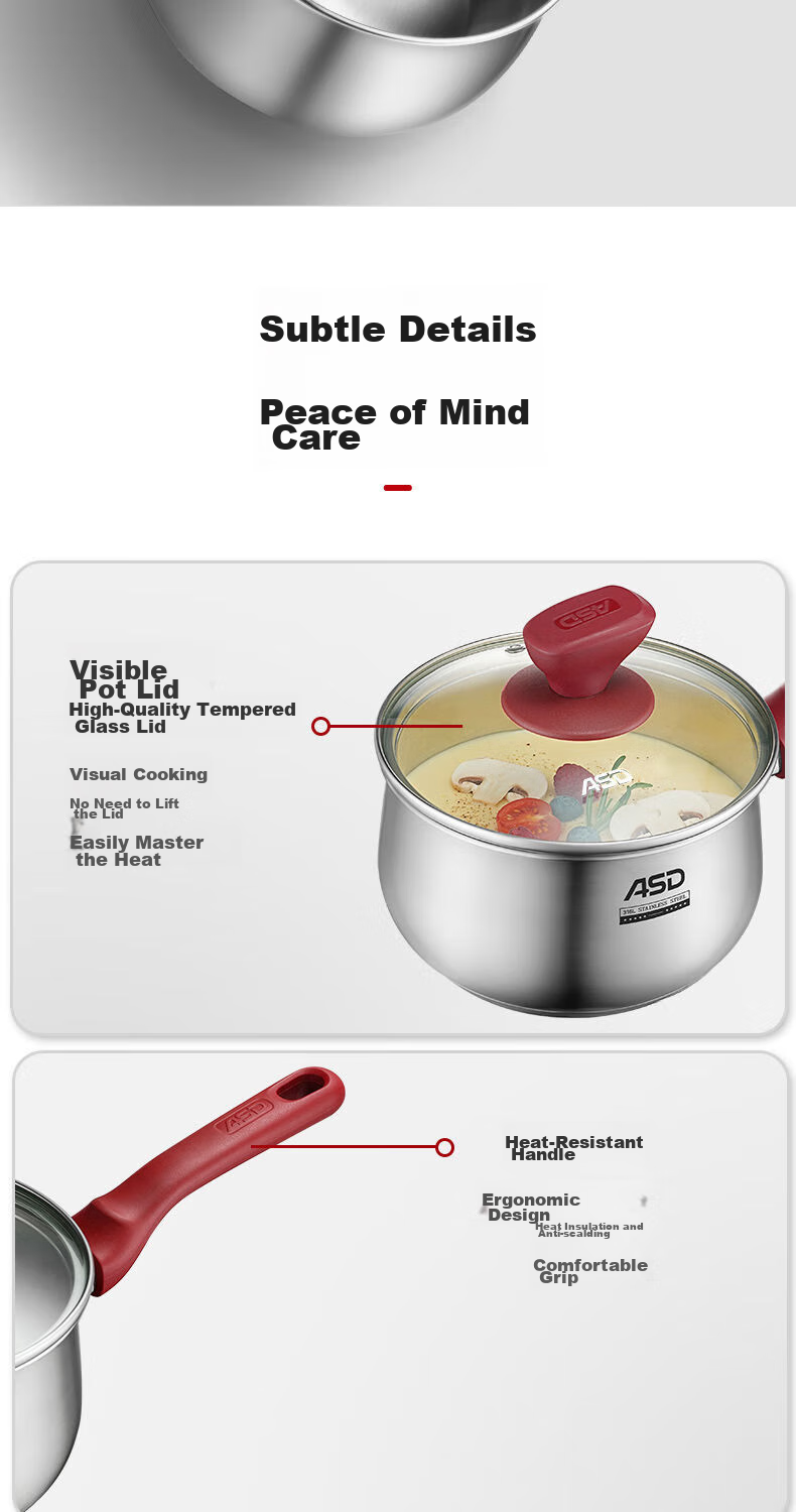 ASD Milk Pot, 316L Stainless Steel, 20CM Baby Food Pot, Small Pot, Compatible with Induction And Gas Stoves, NS20B13WG 14