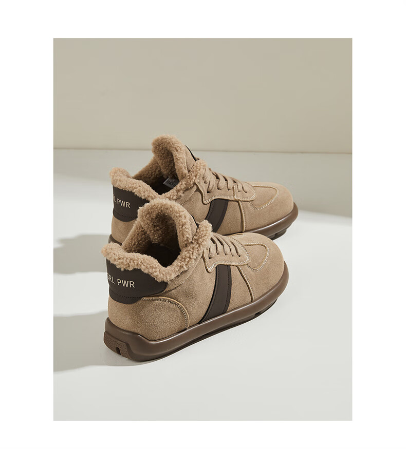 Daphne Women's Flat Vintage Derby Shoes, Versatile Fleece-Lined Sneakers, Fashionable Soft Sole Warm Sports Casual Shoes, Camel, Size 39 10
