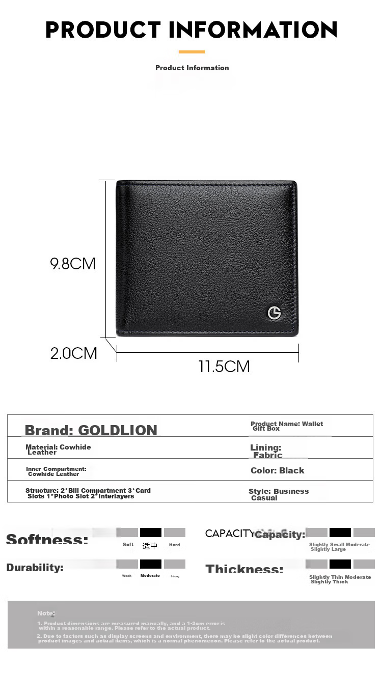Goldlion Men's Wallet, Short Bifold Leather Wallet with Multiple Card Slots, Wooden Gift Box Billfold, Birthday Gift 9