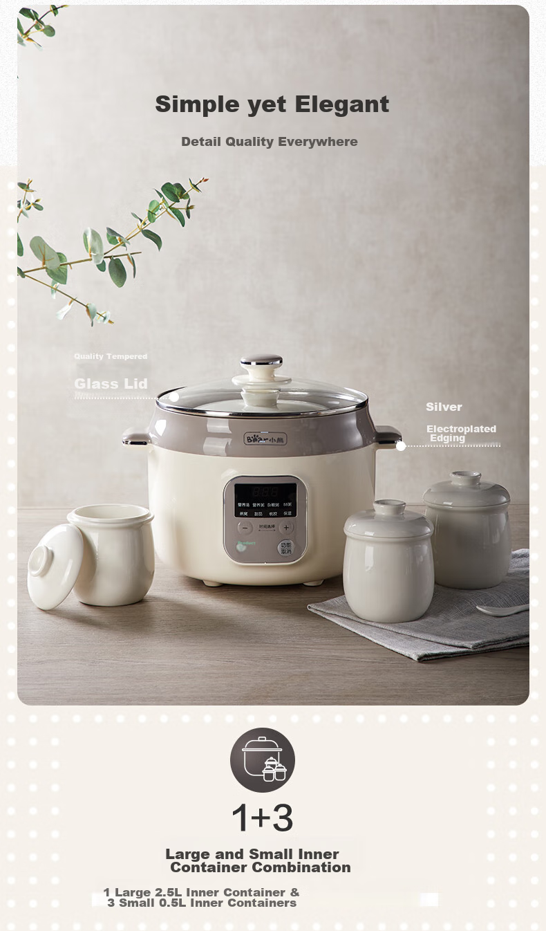 Bear Electric Slow Cooker, Soup Pot for 3-4 People, Stew Pot, Bird's Nest Cooking Pot, Soup Stewing Pot, Baby Food Cooker, DDZ-C25X6 4L with Steamer Basket 3