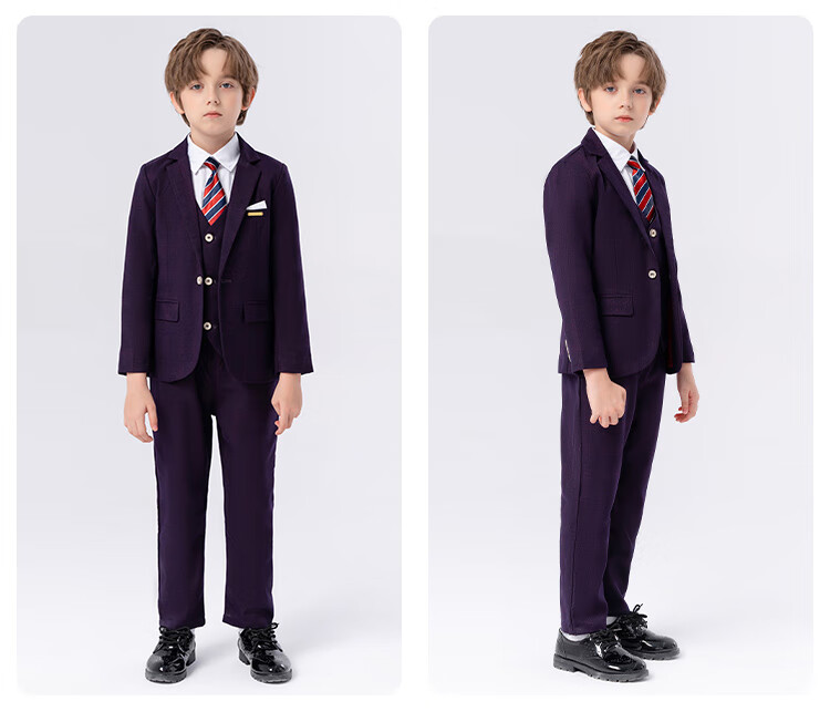LUOBOBEIBEI Boys' Suit Spring Formal Wear Set, Children's Stylish Small Suit, Piano Greeting Outfit, Blue Plaid Five-Piece Set, Size 120 9