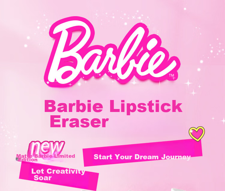 Maped Barbie Princess Lipstick Eraser, Children's Protective Cover Eraser, Dust-Free Clean, for Primary School Students, Non-Staining, Includes Replacement Core, Children's Day Gift, 152013CH 1