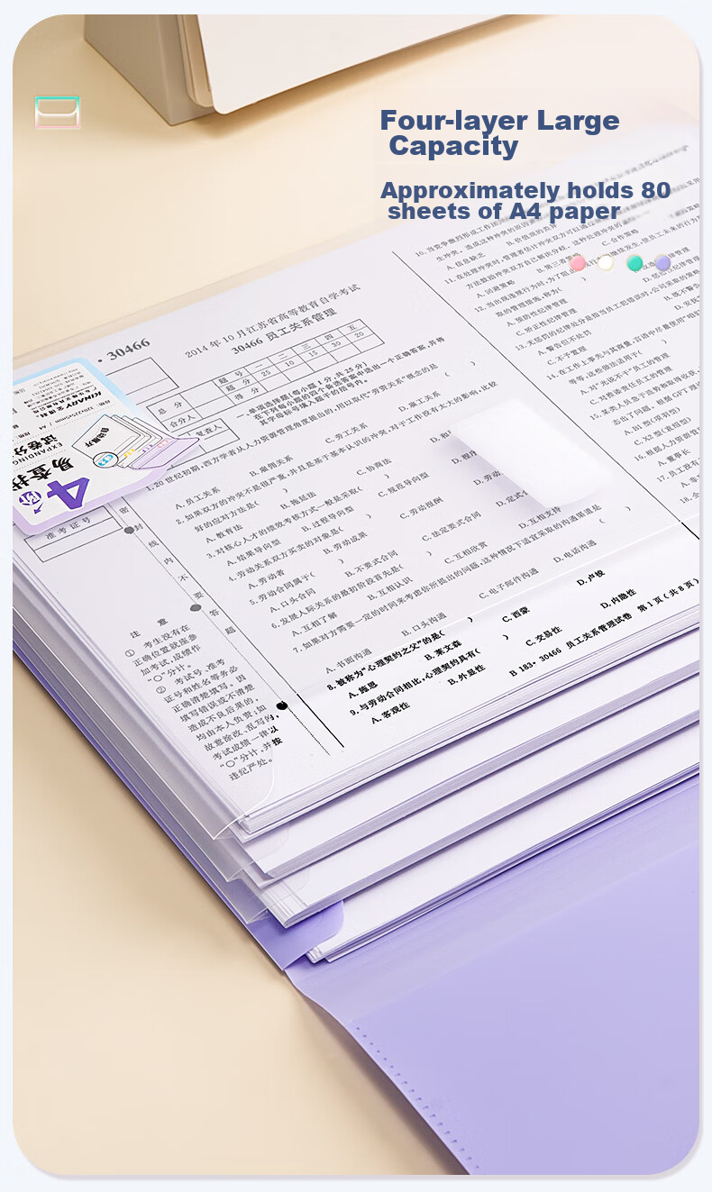 Jindeli 4-Stage Easy-To Exam Paper Classification Folder, A4 Landscape Accordion File, Large Capacity Student Book Storage, Document Organizer, Study Material Holder, Tutoring Bag with 8 Subject Stickers, Blue FM04L 3