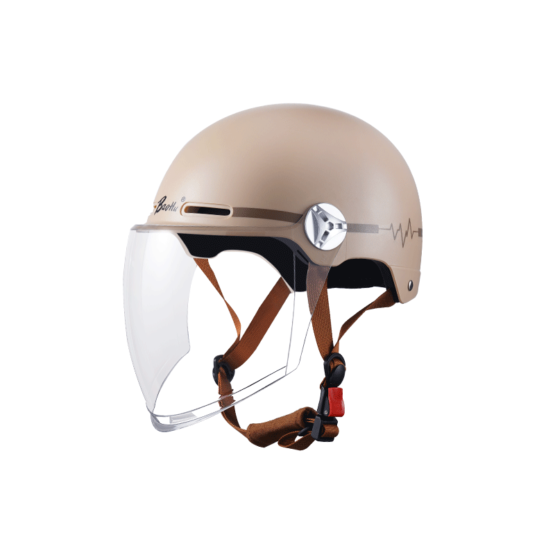 Baohu New National Standard 3C Certified Electric Motorcycle Helmet Summer Half Helmet Unisex Four Seasons Universal 610 Mocha Apricot (Transparent Long Visor)