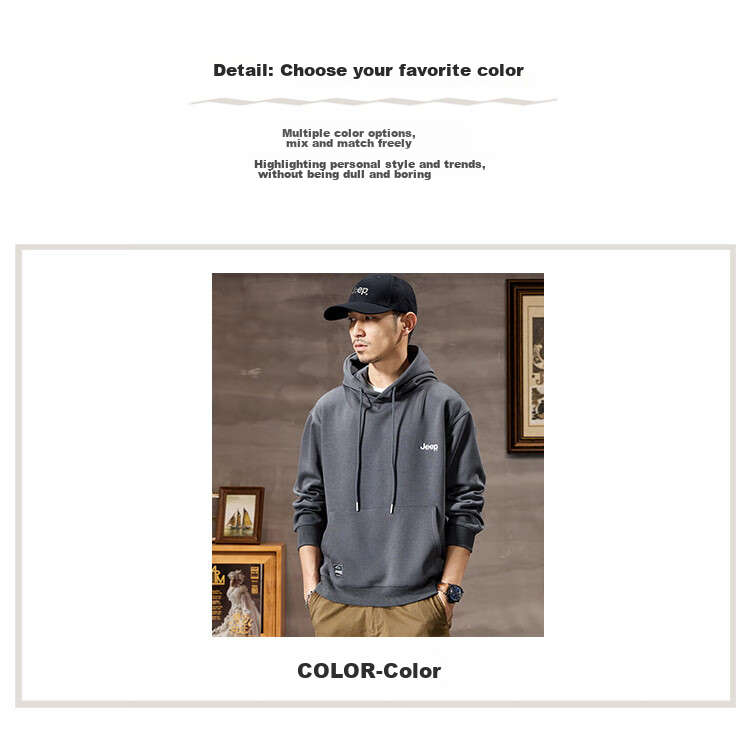 JEEP High-End Embroidered Men's Hooded Sweatshirt, Casual Loose Long-Sleeve Pullover T-Shirt Top for Spring And Autumn 2026 5