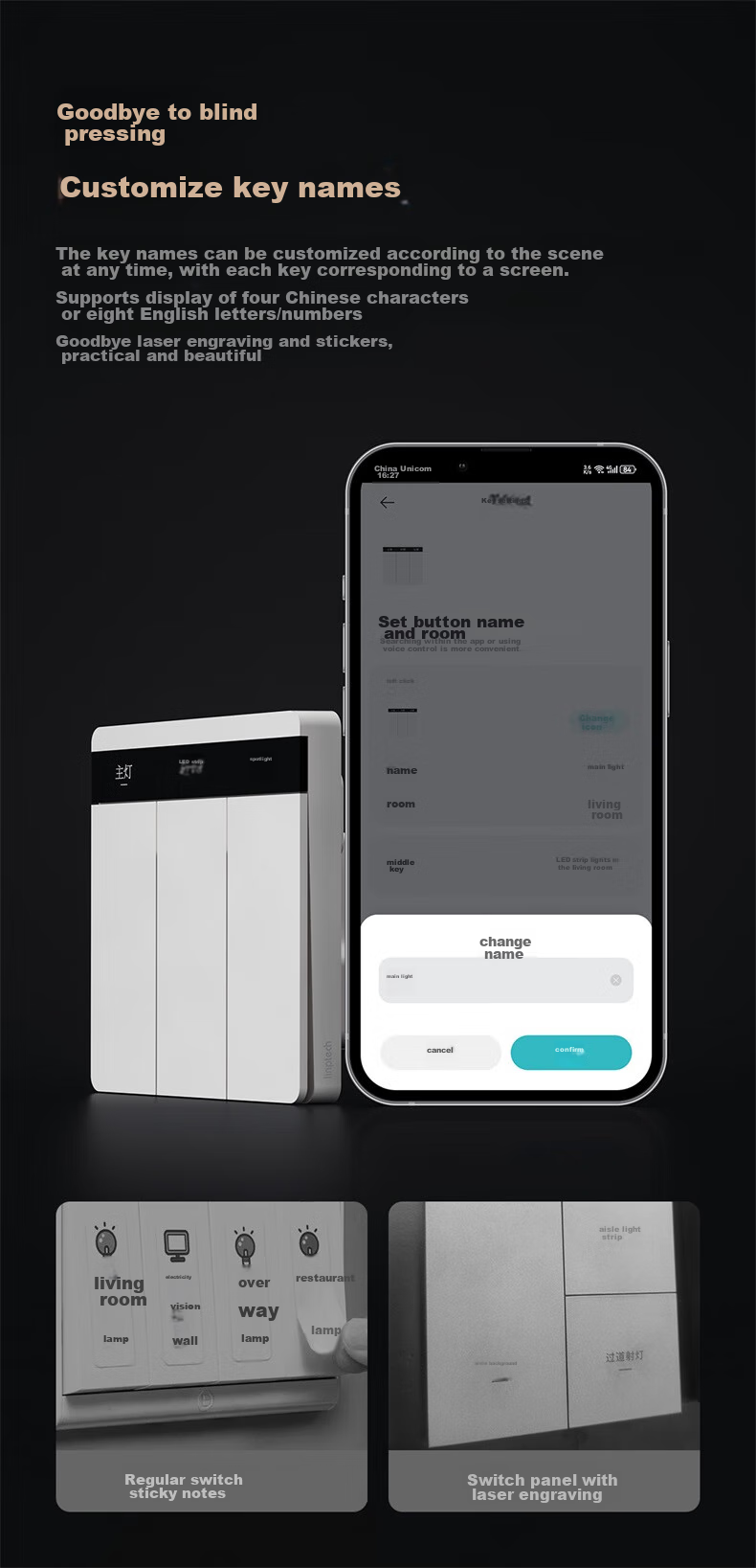 Linptech Smart Screen Switch E2 Lite Customizable Button Names Integrated with Mijia APP Zero Fire Three-Button White 5