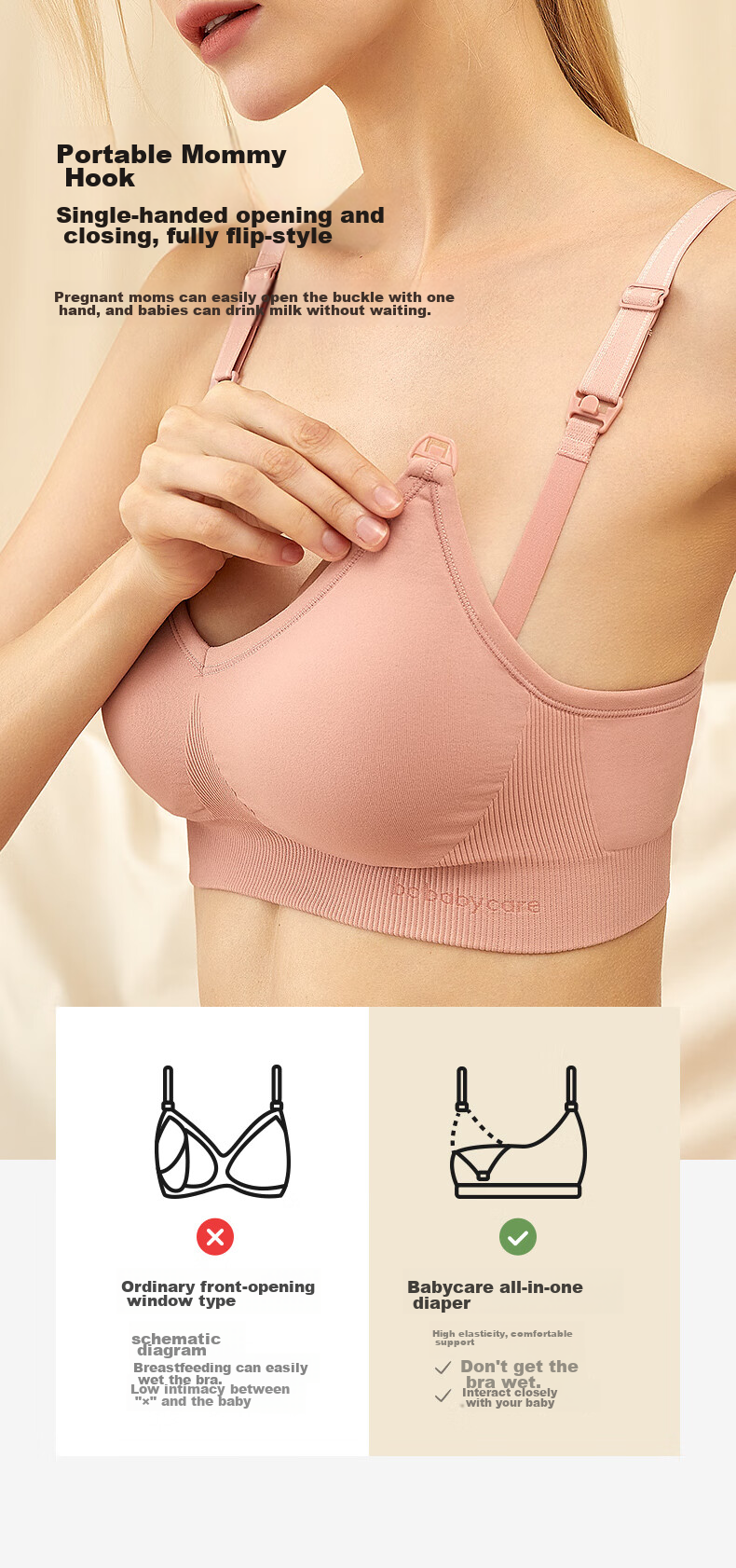 Babycare Nursing Bra, Maternity Underwear, Push-Up Front Closure, for Pregnancy And Postpartum Breastfeeding, Thin Four-Season Style, Cream Skin Color, Size M 6