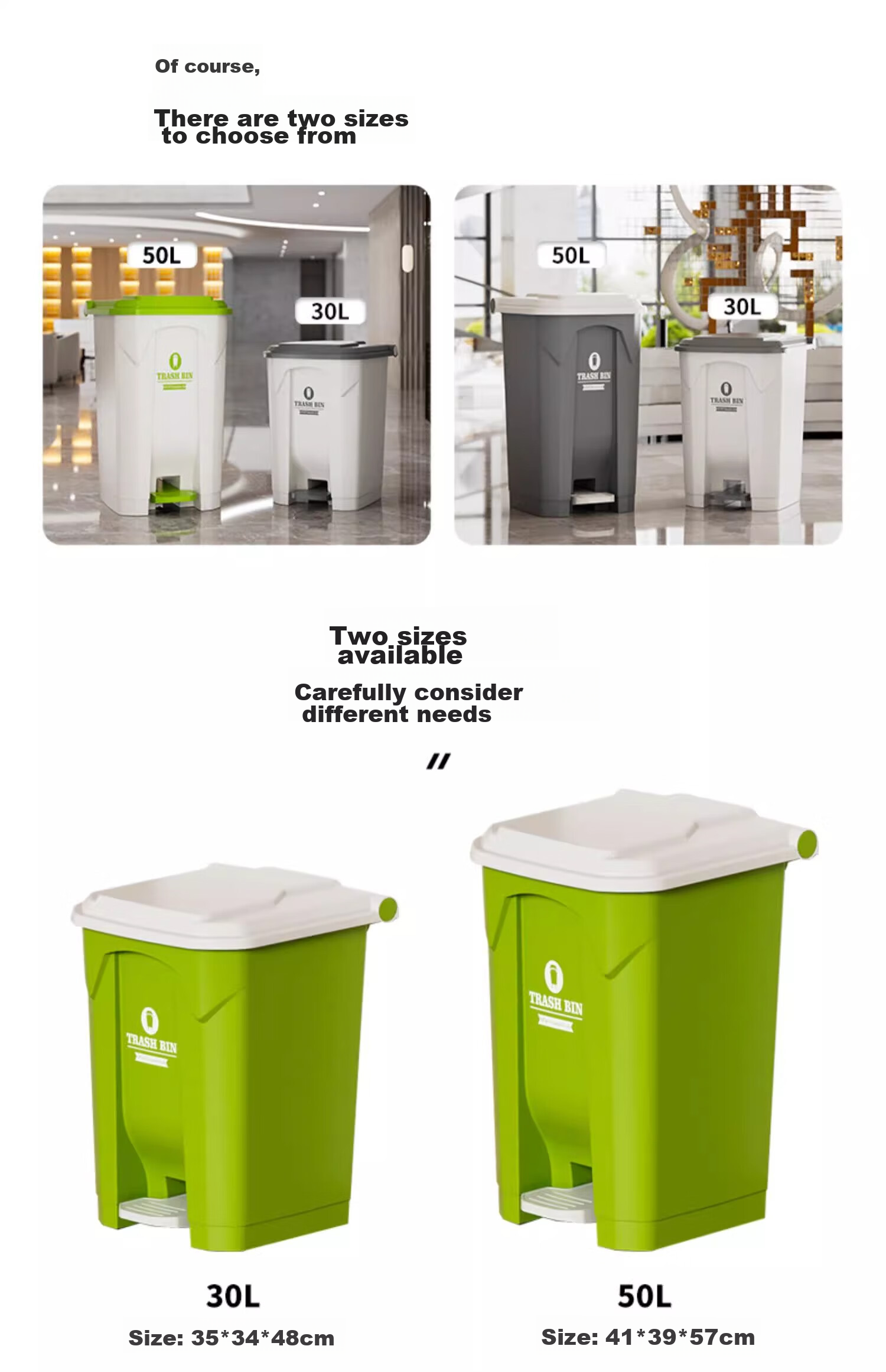 OLPAU Pedal Trash Can, 50L Square White Bin with Gray Lid, for Home Kitchen Restaurant Commercial Hotel Use, Large Capacity with Cover 10