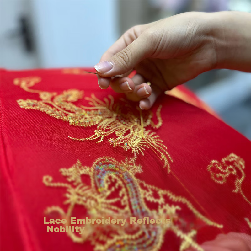 ZUODU Enlarged Long-Handle Wedding Umbrella, Red Umbrella for Bride, Double-Layer Embroidered Bridesmaid Umbrella, Wedding Gift