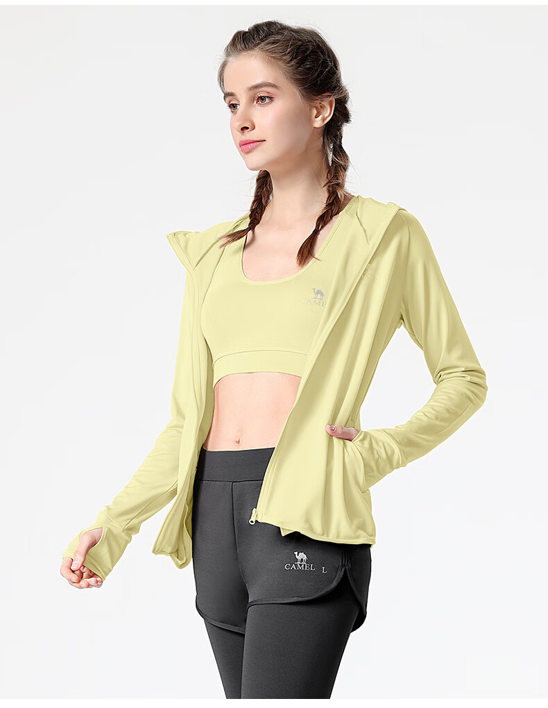 CAMEL Yoga Outfit for Women, Long-Sleeve Autumn And Winter Sportswear, Morning Running Clothes YK22255493, Sky Blue/navy Blue 22