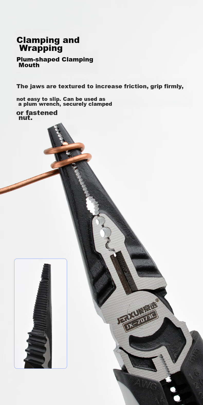 JERXUN Multi-Functional Needle-Nose Pliers, Fishing Pliers, Electrician's Wire Stripping And Cutting Pliers, Wire Pulling Pliers, Industrial-Grade 7-Inch Tiger Pliers 5