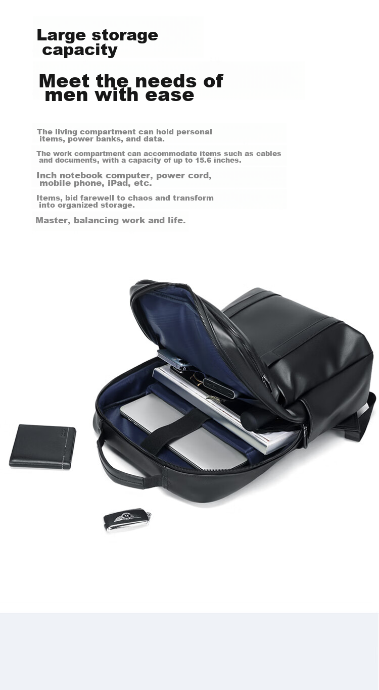 GOLF Backpack for Men, Soft Leather 15.6-Inch Laptop Bag, Large Capacity Commuter Business Travel Bag, Student Schoolbag for Wome 4