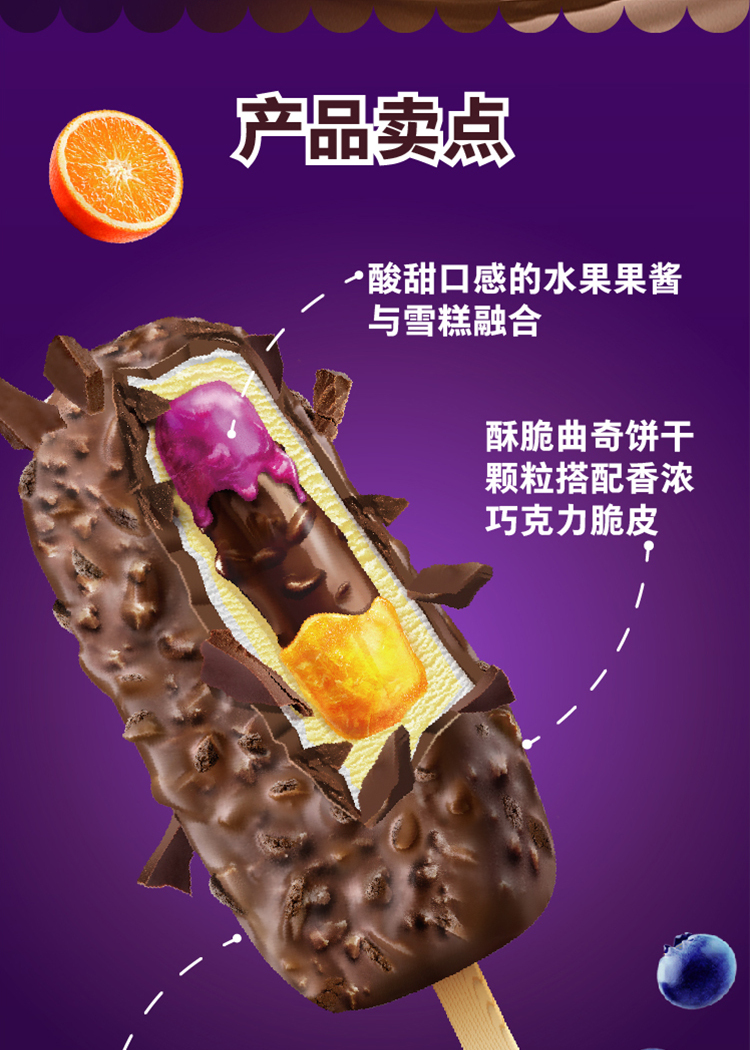 蒙牛随变随芯果蓝莓橙子口味雪糕75g×5支（家庭装）(冰淇淋 冰激凌）