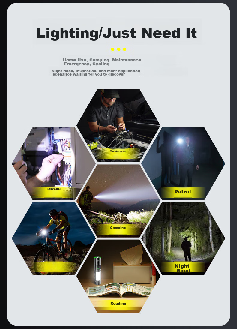 AIC Flashlight, High Brightness, Compact LED, Multi-Functional, Mini Portable, Rechargeable, for Outdoor, Home Use, Students, Survival 13