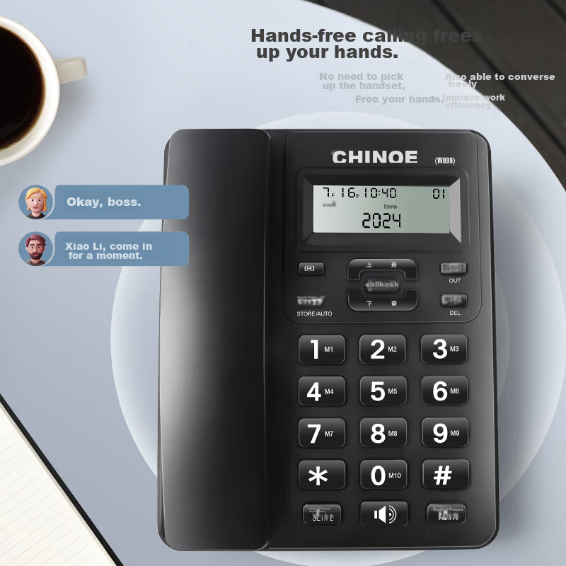 Стационарный телефон CHINO-E W099, черный, для дома и офиса, с определителем номера