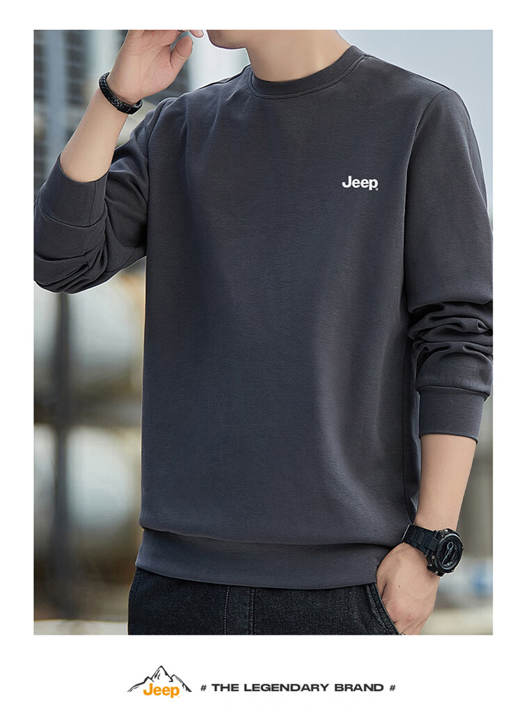 JEEP Men's Sweatshirt, Loose-Fitting Round Neck Undershirt for Spring And Autumn, Trendy Top, Men's Clothing, Black, 3XL 7