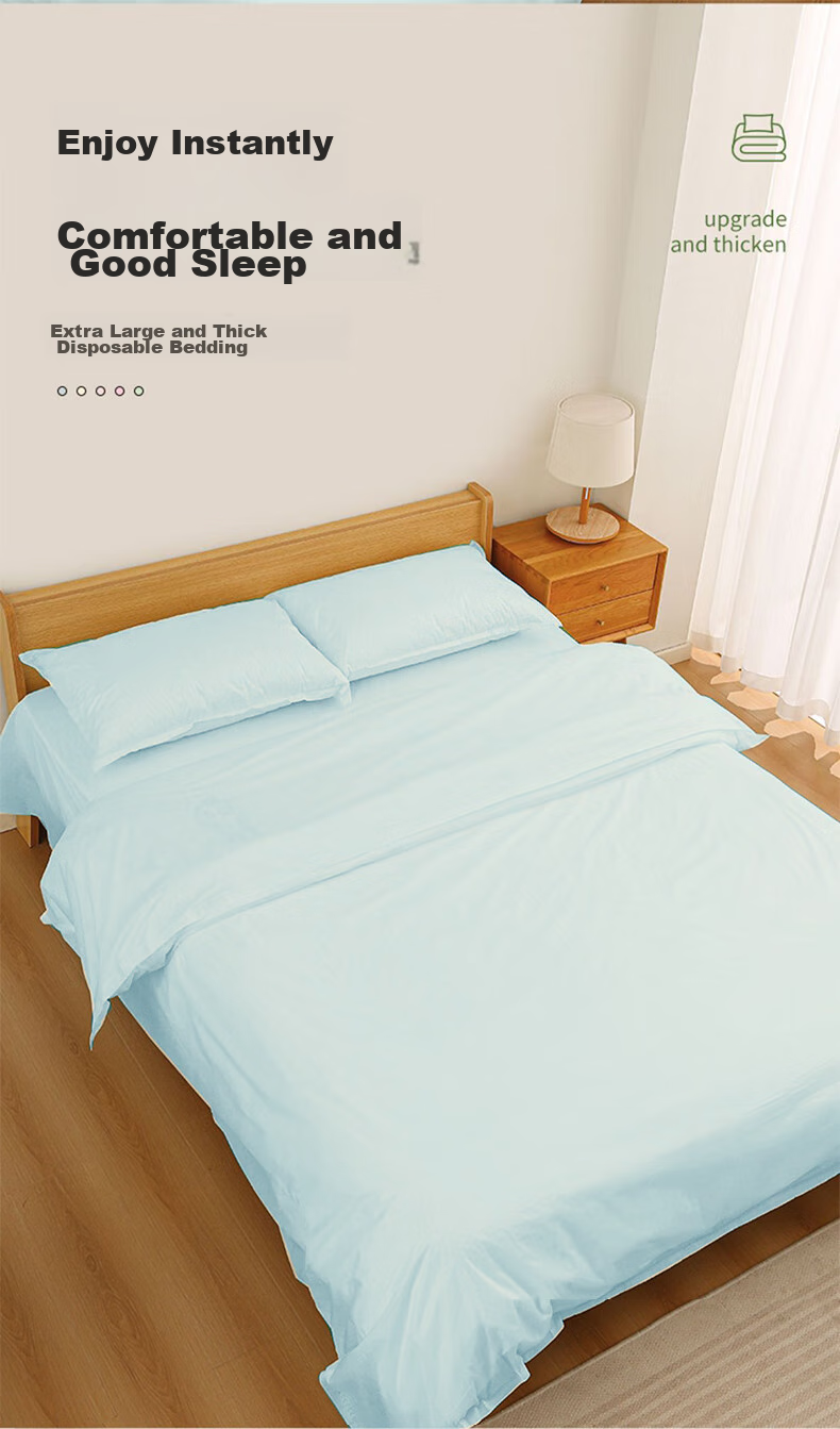 Lehuolvxing Disposable Bedding Set, Hotel Bedding, Bedsheet, Duvet Cover, Double Bed Cover, Thickened Anti-Dirt Bed Cover for Travel 8