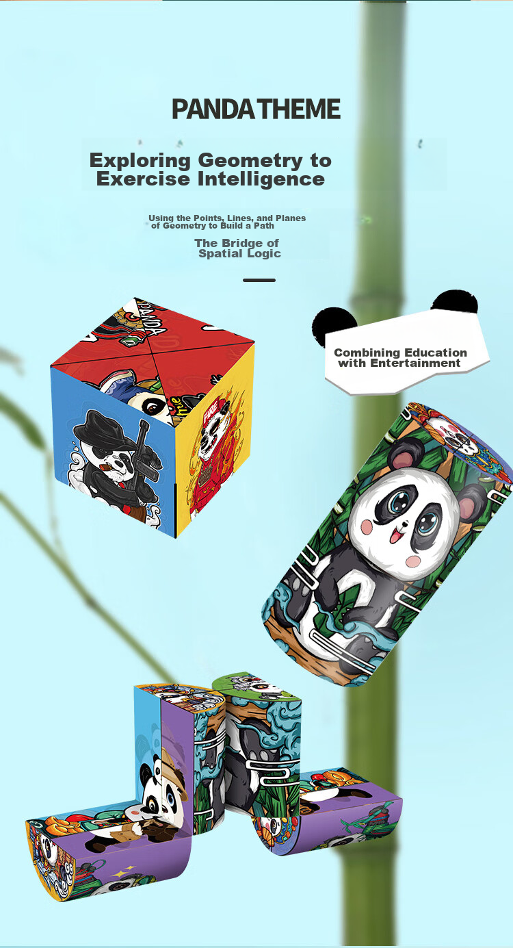 TaTanice Transforming Cube Toy Panda, 3D Geometric Rotating Puzzle, Educational Building Blocks, Birthday Gift for Boys And Girls 6