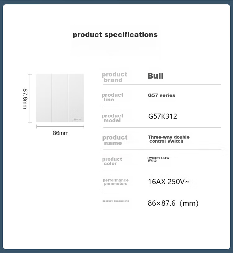 BULL Switch Socket G57 Butterfly Ultra-Thin Three-Way Double Control Switch, Large Panel Switch G57K312, Muxue White, Concealed Installatio 15