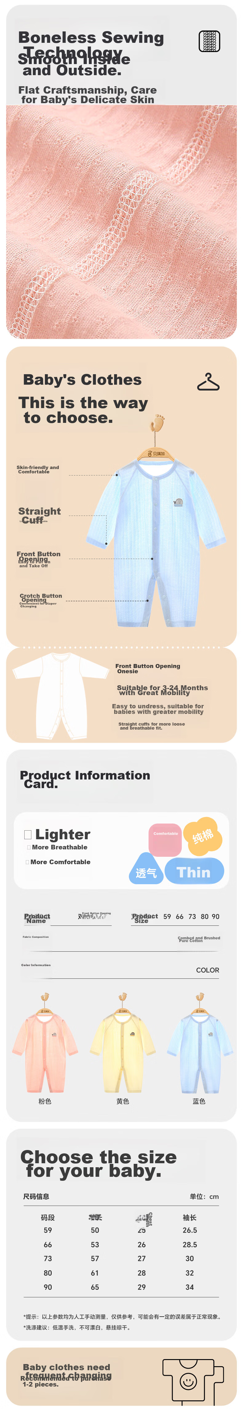 Babyprints Newborn Onesie, Infant Pure Cotton Clothing, Summer Thin Romper for Newborns, Class A Bodysuit, Blue, Size 59 3