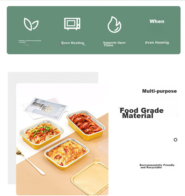 Tangzongkuai Disposable Aluminum Foil Takeout Boxes, 930ml*10 Pieces, with Lids, Square Thickened Food Containers for Takeout And Camping 2