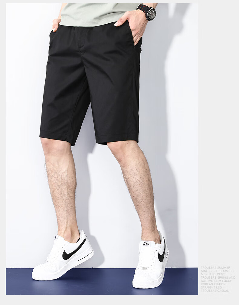 ROMON Casual Shorts for Men, Summer Business Pants, Cotton Stretch Breathable Five-Point Shorts, Sports Trousers, Men's Clothing LM112 Black Size 31 6