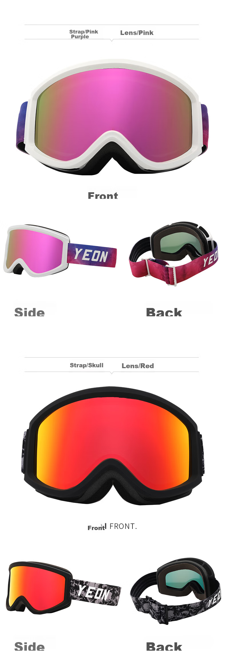 YEON Ski Goggles with Double Anti-Fog Coating, High Definition Protective Eyewear, Asian Frame Style, Unisex, 2MX126-A901, White Frame with Blue Lenses 9