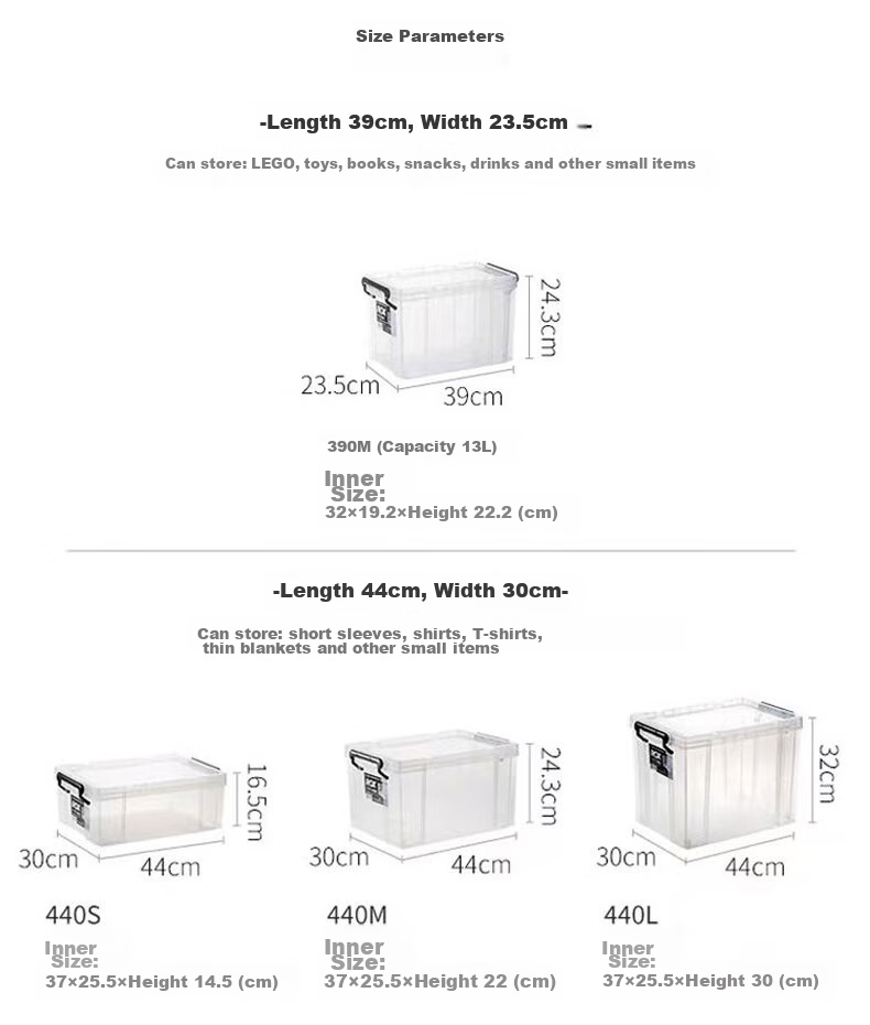 TENMA Plastic Clothing Storage Box, Car Storage Box 45 Liters, Transparent Lox Organizer Box 530L 3
