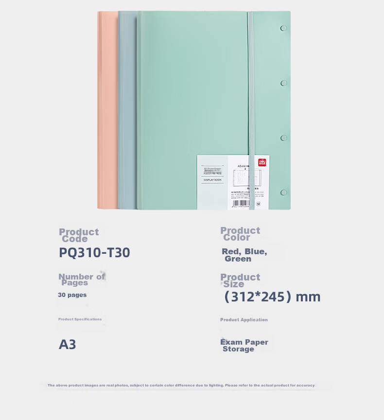 Deli A3/30-Page Document Folder, File Folder, Exam Paper Insert Pocket, Certificate Collection Book, Prenatal Checkup Report Organizer, Sheet Music Folder, Elementary to High School PQ310-T30 Gree 15