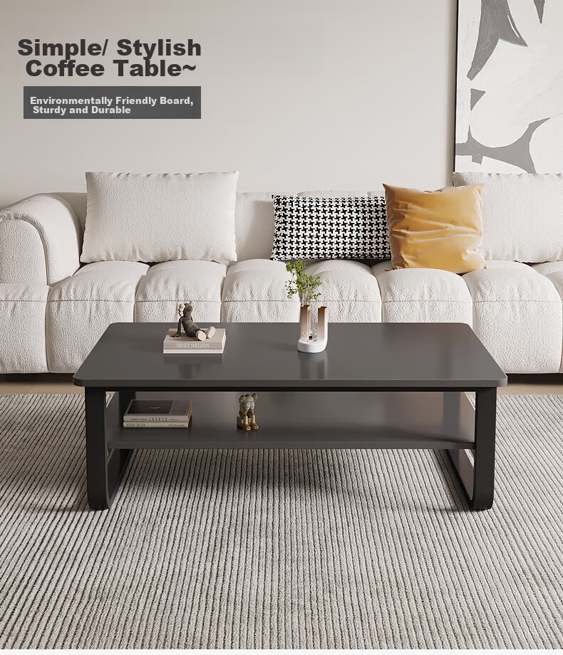 Gupujia Coffee Table, Simple Living Room Design for Small Apartments, Double-Layer Steel Frame, Small Tea Table, Small Table for Guests, Tea Table, Dark Gray, 120 Cm Long 1