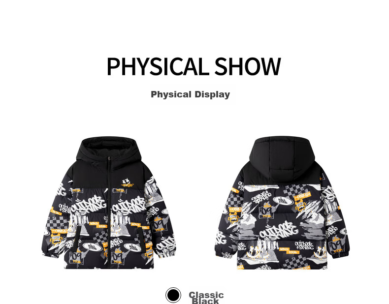 361° Kids Down Jacket 2025 Winter Boys Hooded Thickened Windproof Warm Coat Black 140 36