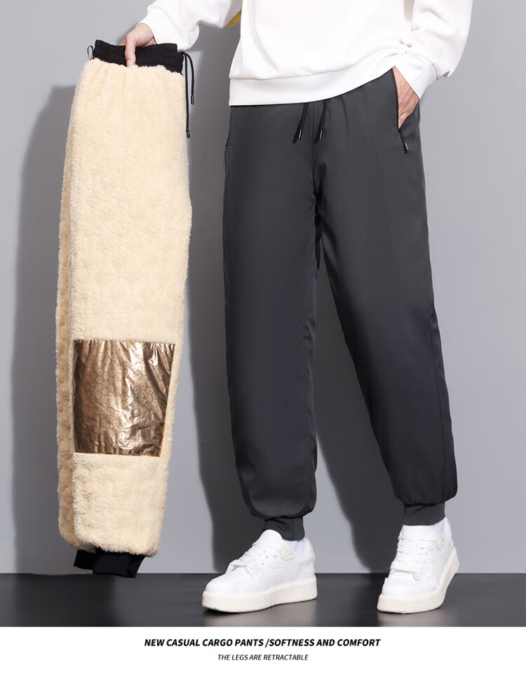 TUCANO Men's Cotton Pants Lamb Wool Fleece Thickened Graphene Warm Comfortable Casual Straight Leg Trousers Black 3XL 29