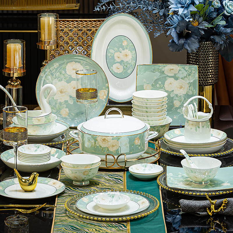 Ciliwanjia Tableware Set, Complete Chinese High-End Ceramic Bowls And Plates, Housewarming Bowl And Chopsticks Set, 58-Piece Premium Gift Box