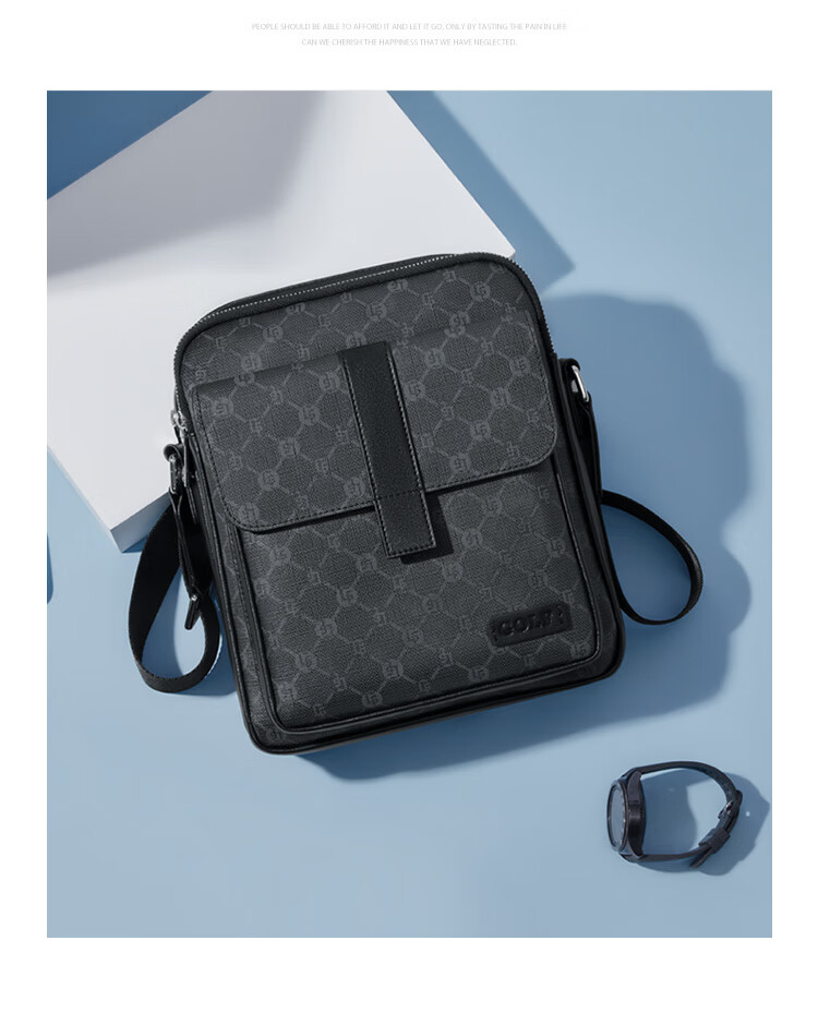 GOLF GOLF Men's Large Capacity Fashion Printed Single Shoulder Bag, Vertical Style, Suitable for iPad and Mobile Phone, Business Casual Small Square Bag, Men's Crossbody Bag, 5I798466J Gray with Black 4