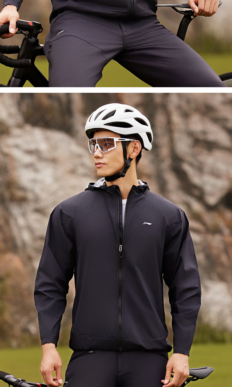LI-NING Cycling Windbreaker Jacket Spring Warm Bicycle Road Outdoor Mountaineering Waterproof Hooded Jacket 3