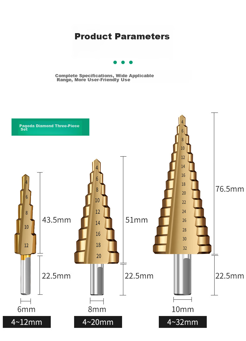 Baolian Stainless Steel Pagoda Drill Bit Set Cobalt Twist Drill Hole Opener Metal Step Drill Bit Set Alloy Reamer Drill Bit 22