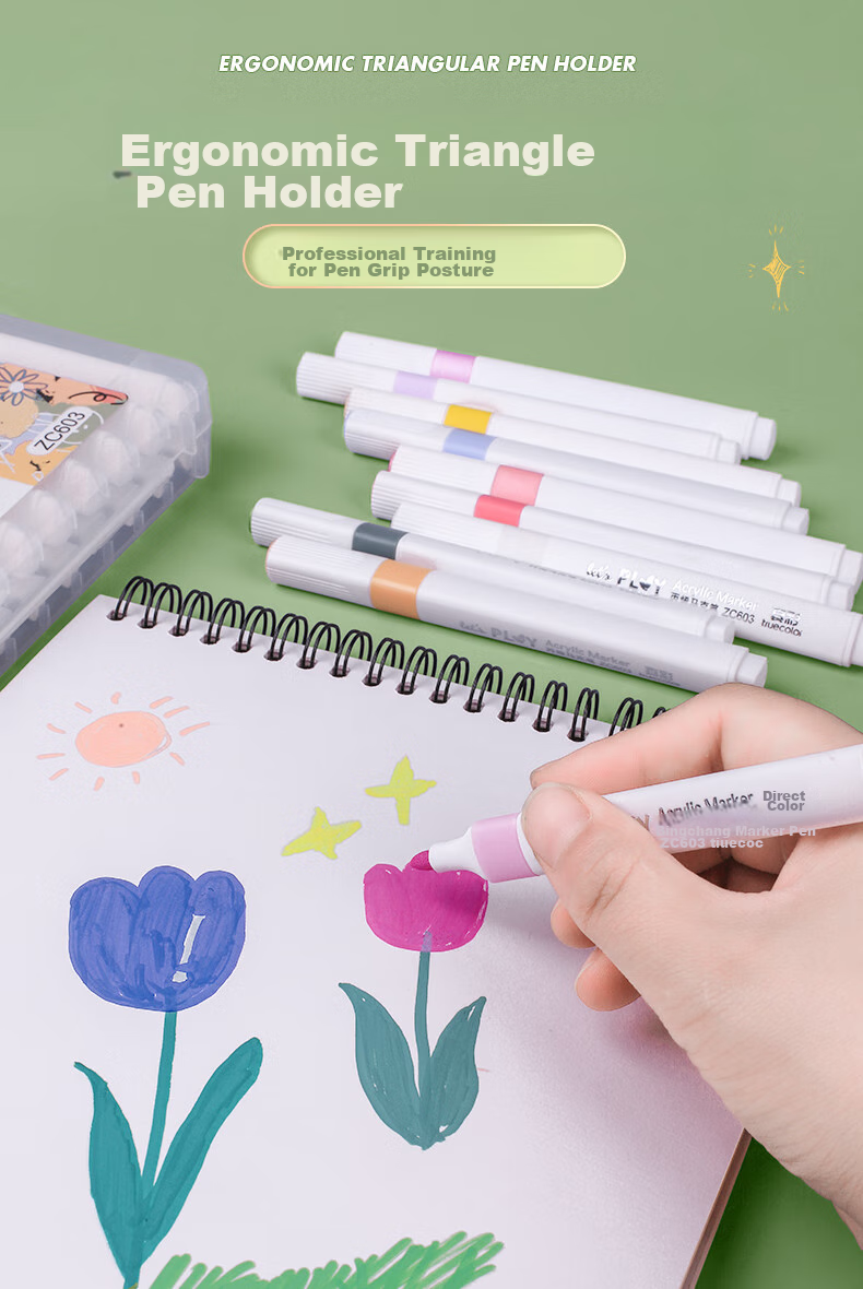 TRUECOLOR 36-Color Double-Ended Quick-Drying Soft Tip Acrylic Markers for Kindergarten, Elementary School Children's Art, Non-Translucent, Stackable Colors, Drawing Pens, Odorless, Alcohol-Free, 602 Watercolor Pens 4